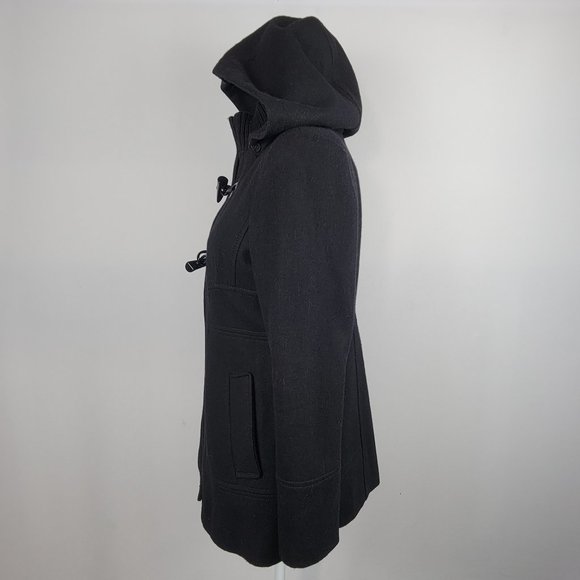GUESS Wool Jacket S  Black Long Sleeve Zip/Toggle/Snap Closure Removable Hood - Picture 3 of 10
